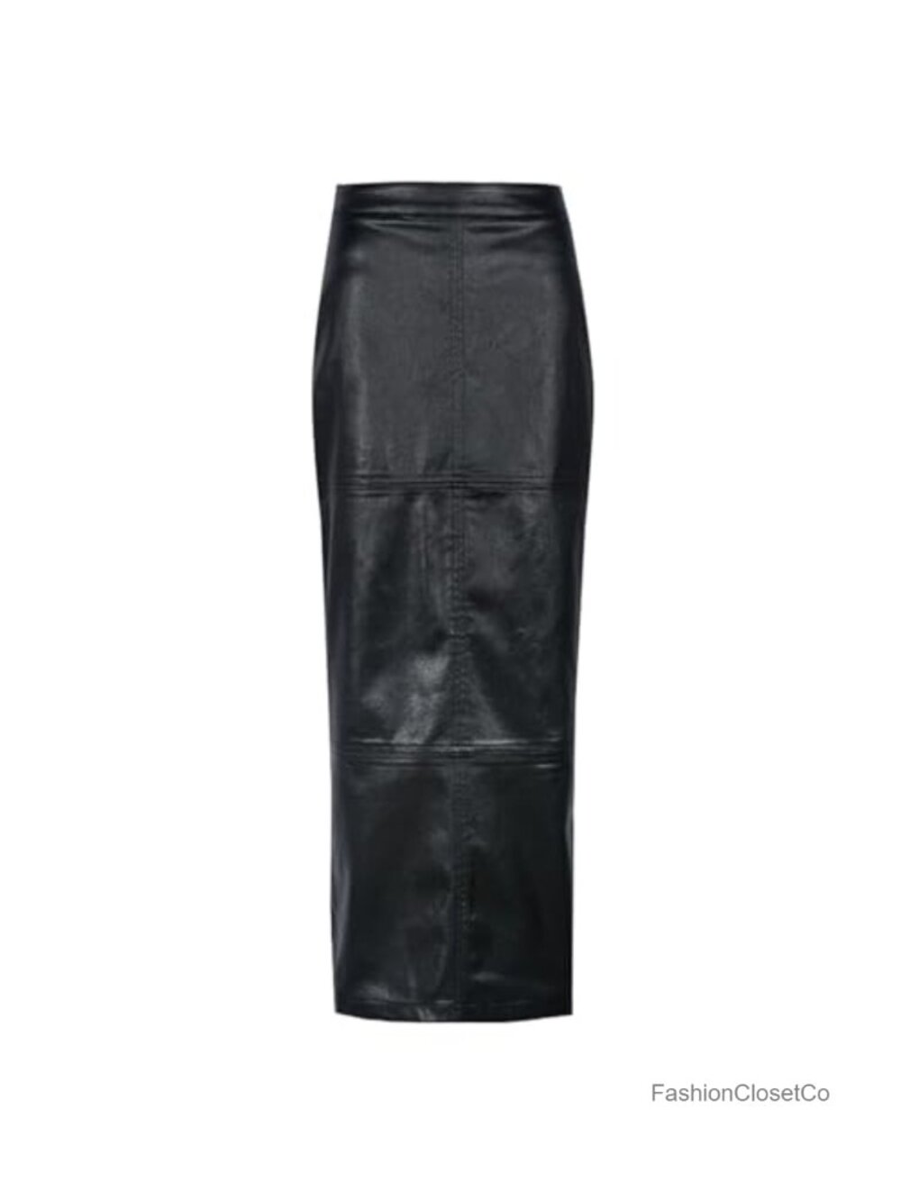 Women High Waist A Line Long Skirt Business Casual Faux Leather Maxi Slit